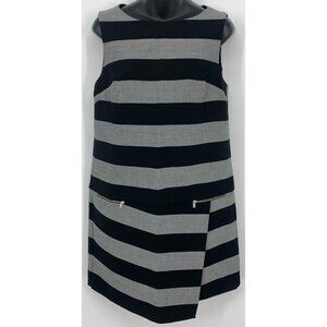 Banana Republic Women Hailey Dress Size 10 Petite Black Grey Striped Sleeveless